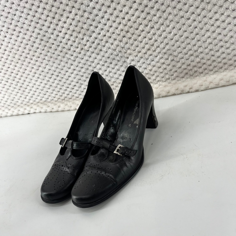 Vintage Worthington Black Leather Heels‎ Mary Jane Block Heel Pumps Shoes Size?